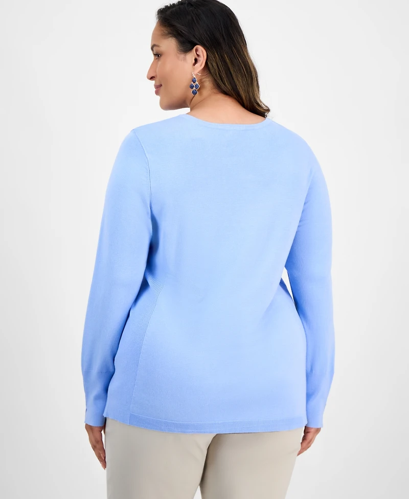 Jm Collection Plus Size Crewneck Long-Sleeve Sweater, Macy's Exclusive