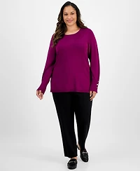 Jm Collection Plus Crewneck Long-Sleeve Sweater, Macy's Exclusive