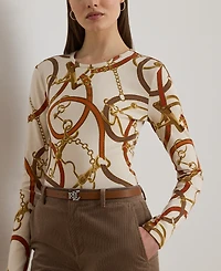 Lauren Ralph Petite Belting-Print Cotton Long-Sleeve Tee