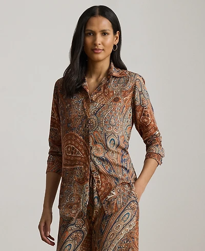 Lauren Ralph Petite Classic-Fit Paisley Crepe Shirt