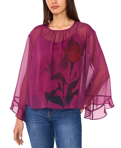 Vince Camuto Women's Chiffon Flutter-Sleeve Top