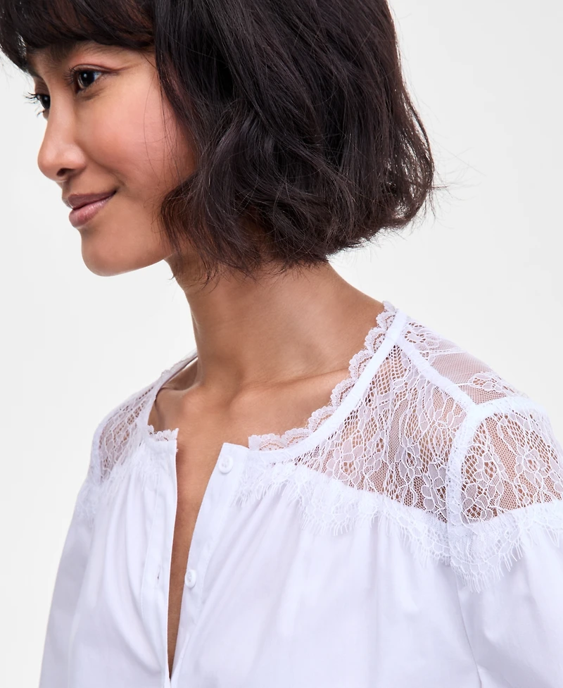 On 34th Women's Long Sleeve Lace-Trim Blouse, Macy's Exclusive