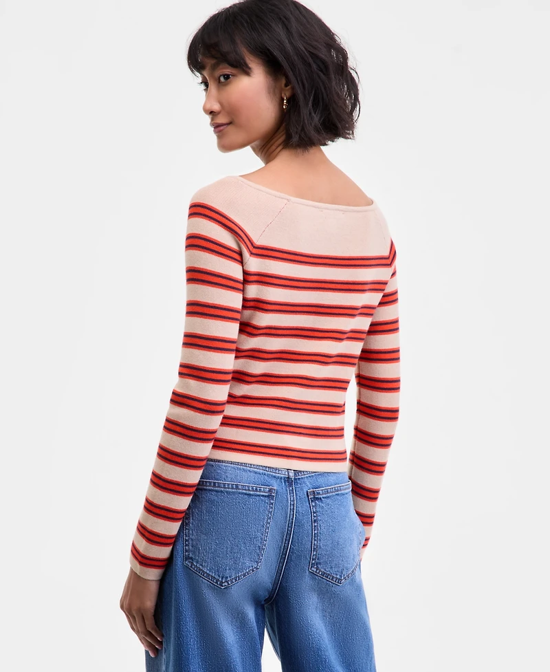 On 34th Women's Striped Boat-Neck Long-Sleeve Sweater, Macy's Exclusive