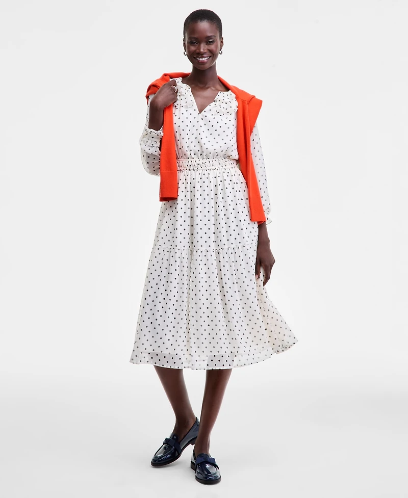 On 34th Women's Printed Ruffle-Trim Long-Sleeve Midi Dress, Macy's Exclusive