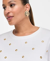 I.n.c. International Concepts Plus Grommet Embellished Cotton Top, Macy's Exclusive