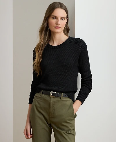 Lauren Ralph Petite Cotton-Blend Crewneck Sweater