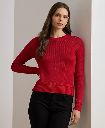Lauren Ralph Petite Cotton-Blend Crewneck Sweater