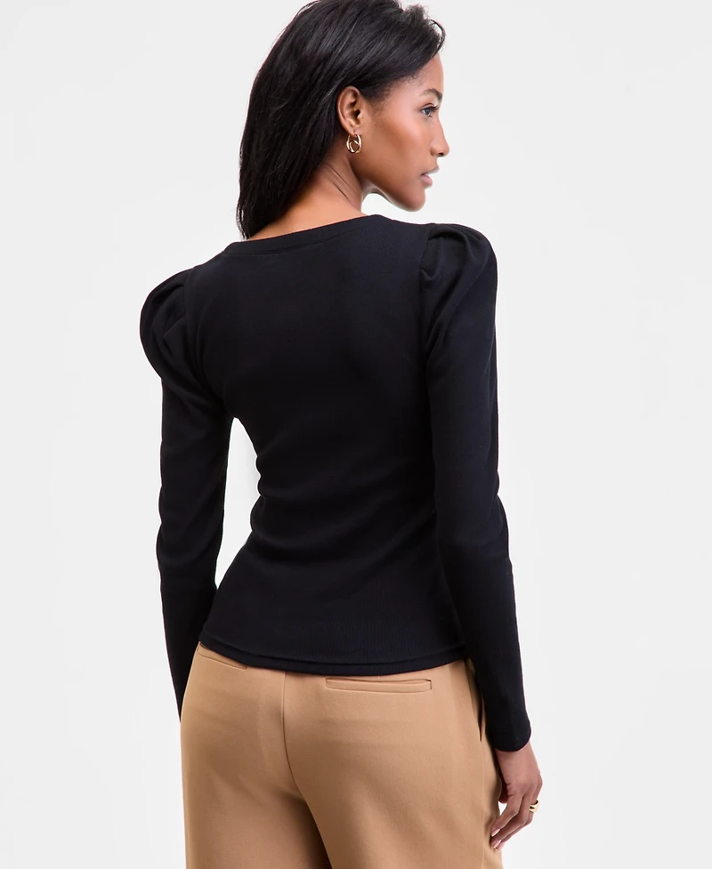 On 34th Women's Puff-Shoulder Long-Sleeve Henley T-Shirt, Macy's Exclusive