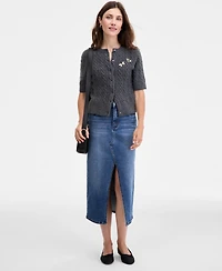 On 34th Women's Short-Sleeve Embellished Cable-Knit Cardigan, Macy's Exclusive