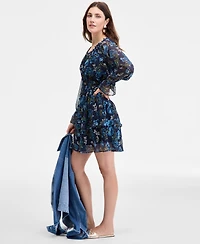 On 34th Women's Printed Smocked Ruffle Chiffon Mini Dress, Macy's Exclusive