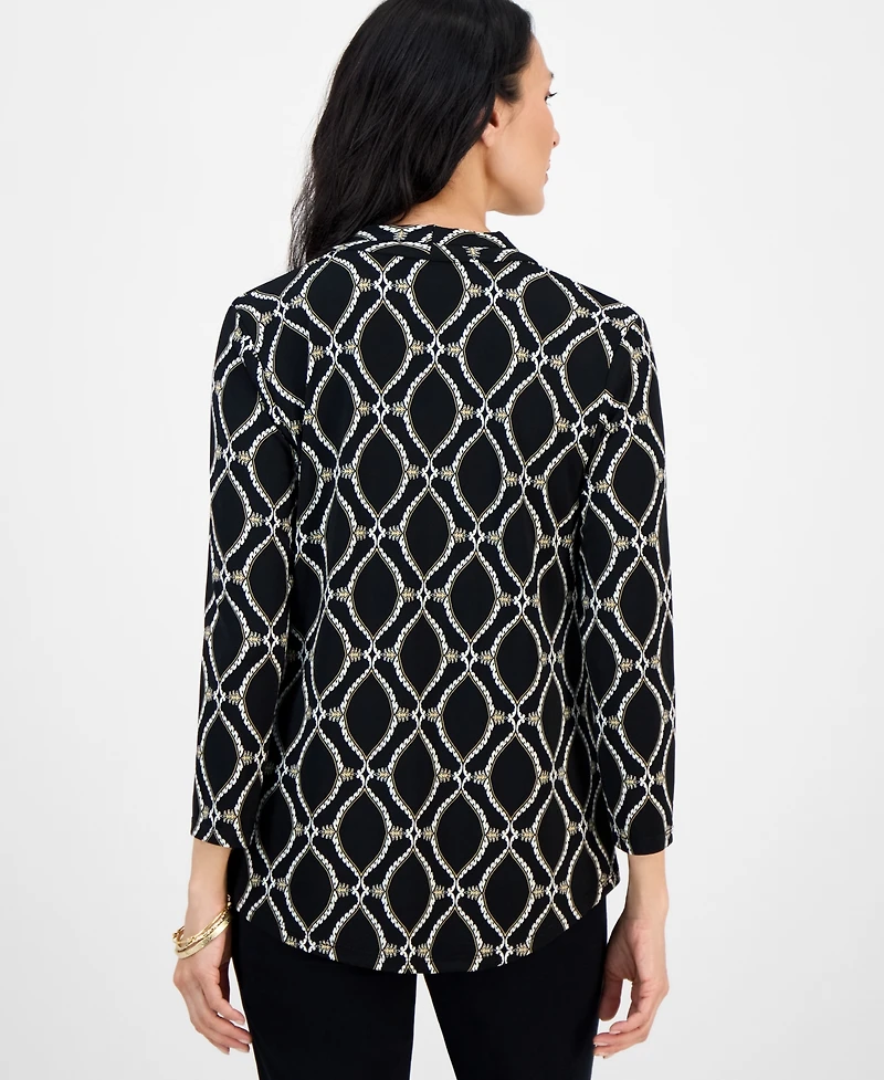 Jm Collection Petite Anita Ornate Printed 3/4-Sleeve Top, Macy's Exclusive
