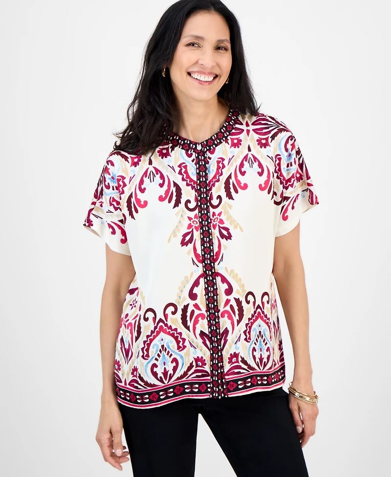 Jm Collection Petite Damask Placed-Print Blouse, Macy's Exclusive