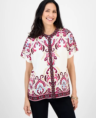 Jm Collection Petite Damask Placed-Print Blouse, Macy's Exclusive