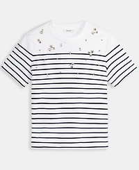 On 34th Women's Classic Stripe Embellished Cotton T-Shirt, Macy's Exclusive