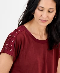Jm Collection Women's Lace-Up Shoulder Knit, Exclusively at Macy's