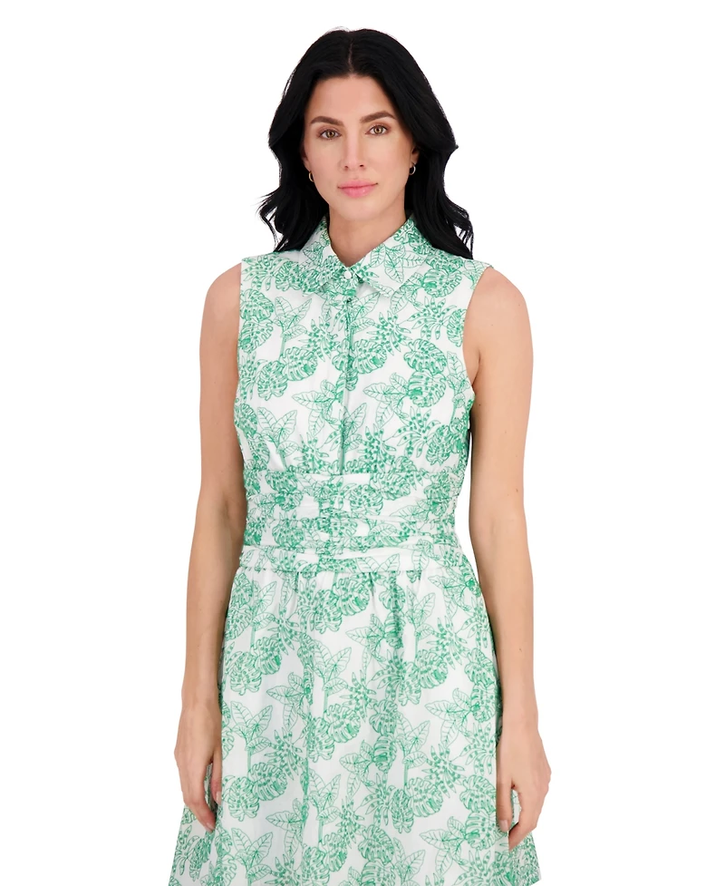kensie Women's Cotton Embroidered Sleeveless Dress