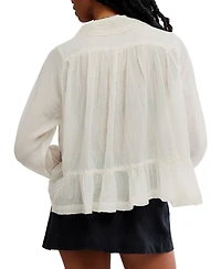 Free People Women's Elodie Lace-Trim Button-Front Blouse
