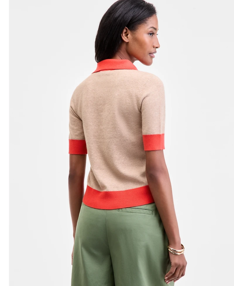 On 34th Women's Colorblocked Polo Short Sleeve Sweater, Macy's Exclusive