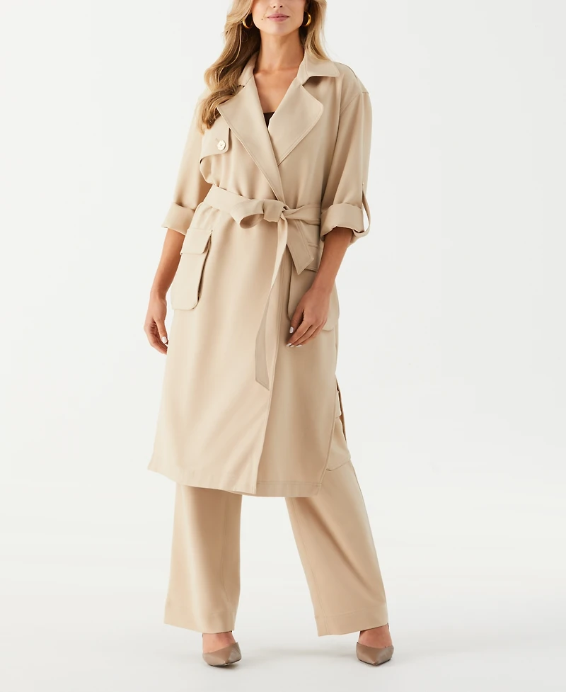Ella Rafaella Petite Twill Trench Coat Collared Jacket
