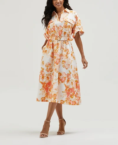 Ella Rafaella Petite Floral Print Utility Short Sleeve Shirt Dress