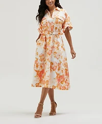 Ella Rafaella Petite Floral Print Utility Short Sleeve Shirt Dress