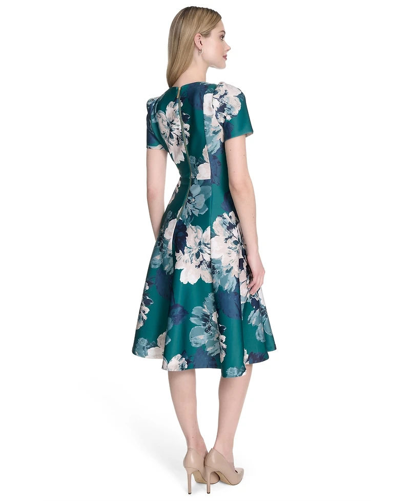 Calvin Klein Petite Printed Jewel-Neck Fit & Flare Dress