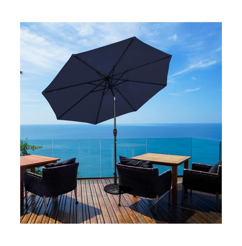 9 Feet Solar Led Lighted Patio Market Umbrella with Tilt Adjustment without Base