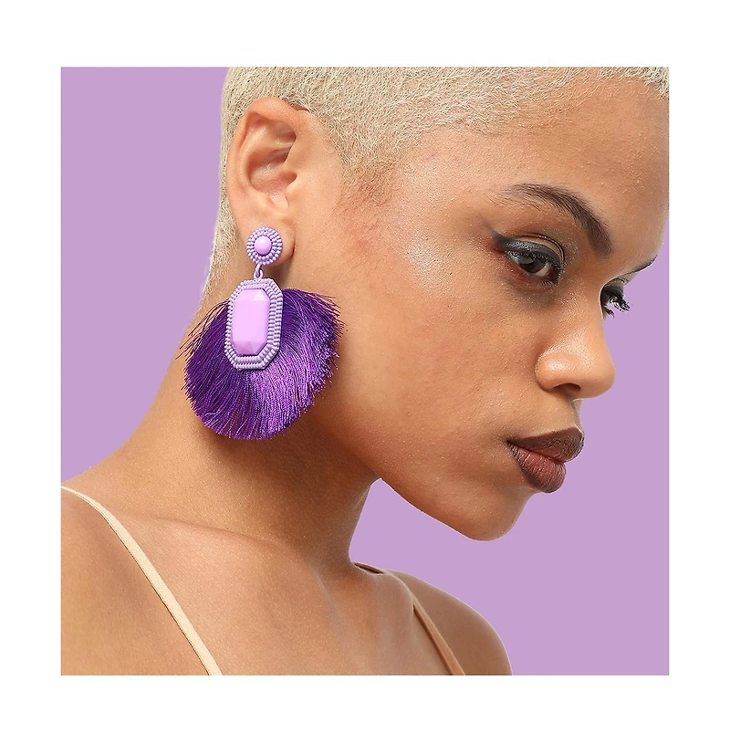Sohi Women's Purple Tassel Drop Earrings