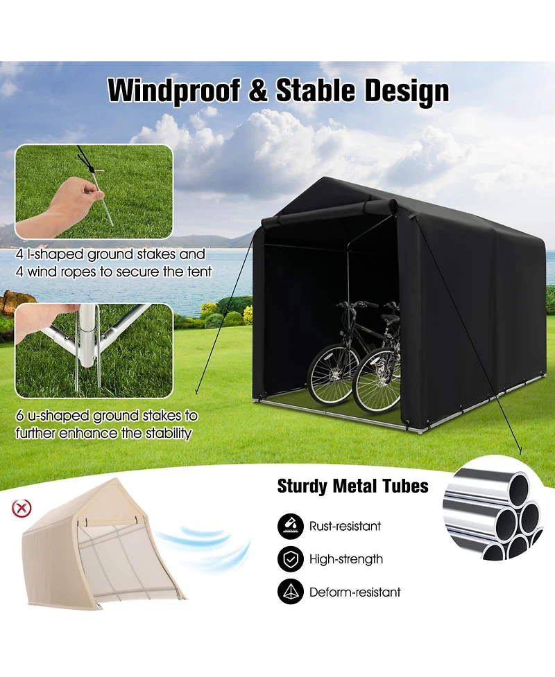 Costway 7 x 5.2' Heavy Duty Storage Shelter Outdoor Bike Storage Tent with Waterproof Cover