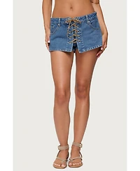 Edikted Women's Olivera Lace Up Denim Mini Skort