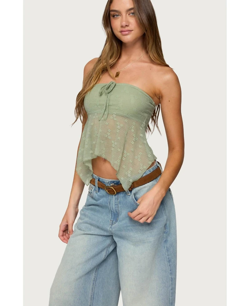 Edikted Women's Embroidered Sheer Strapless Top