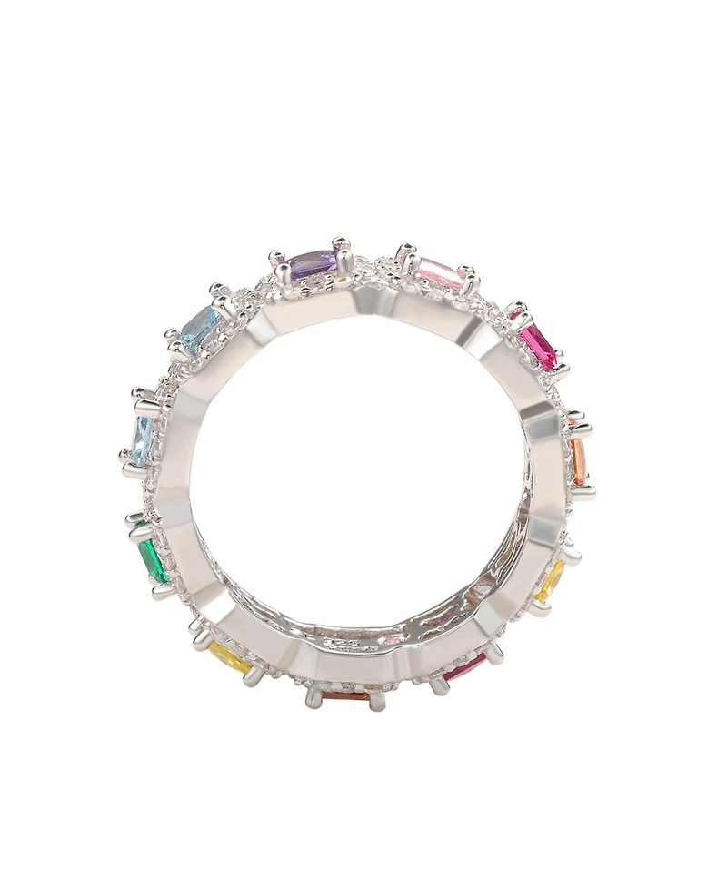 Suzy Levian New York Sterling Silver Rainbow Cubic Zirconia Princess Cut Eternity Band