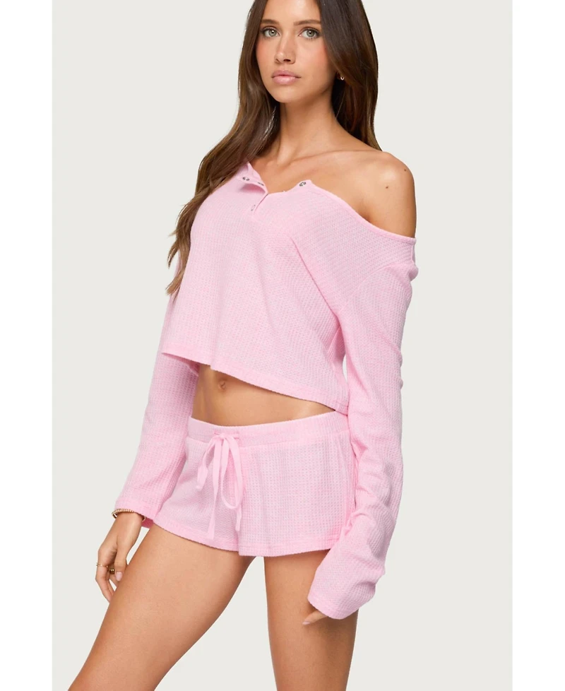 Edikted Women's Teddy Cropped Waffle Top