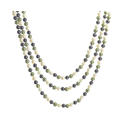 Bling Jewelry Classic Western Style Hand Knotted Simulated Pearls Round Ball Bead Endless Long Strand Double Triple Wrap Layer Necklace