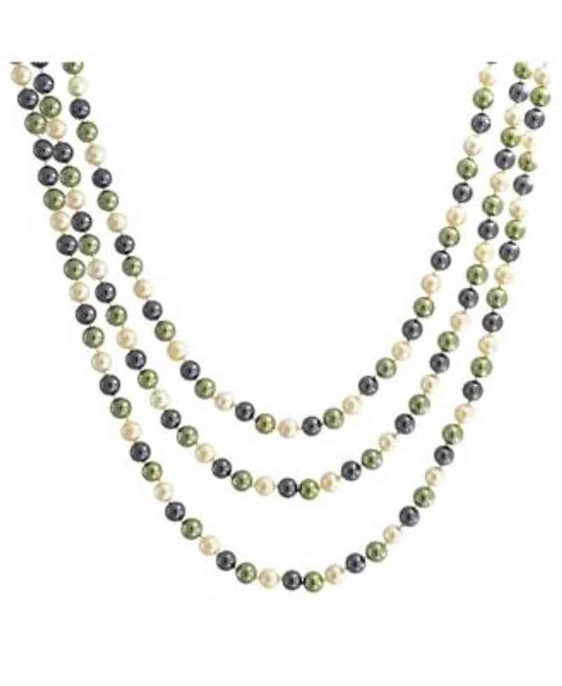 Bling Jewelry Classic Western Style Hand Knotted Simulated Pearls Round Ball Bead Endless Long Strand Double Triple Wrap Layer Necklace