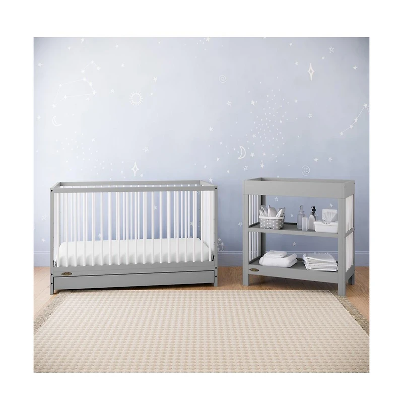 Graco Teddi 5-in-1 Convertible Crib with Drawer - Pebble Gray and White