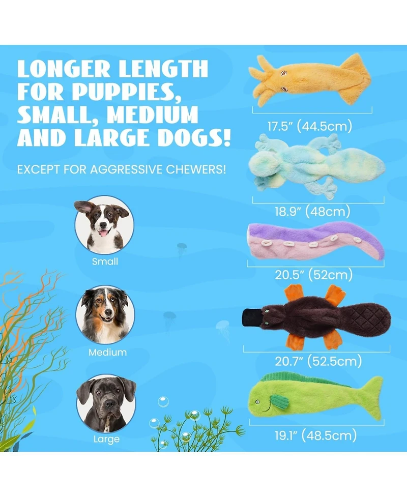 Nocciola 5 Pcs Wildlife Squeaky Dog Toys, gift,No Stuffing Dog Toys with Crinkle Paper, Small, Medium, and Large Dogs