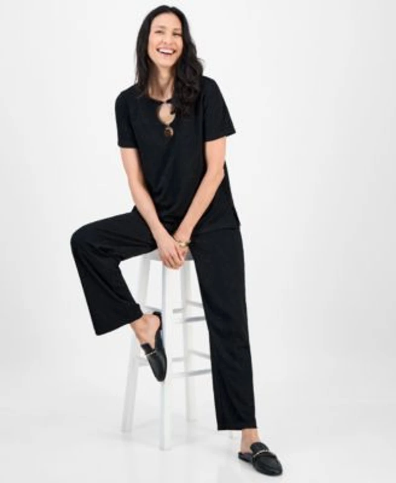Jm Collection Womens Ring Detail Top Textured Knit Pants