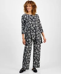 Jm Collection Womens Printed 3 4 Sleeve Swing Top Pull On Pants