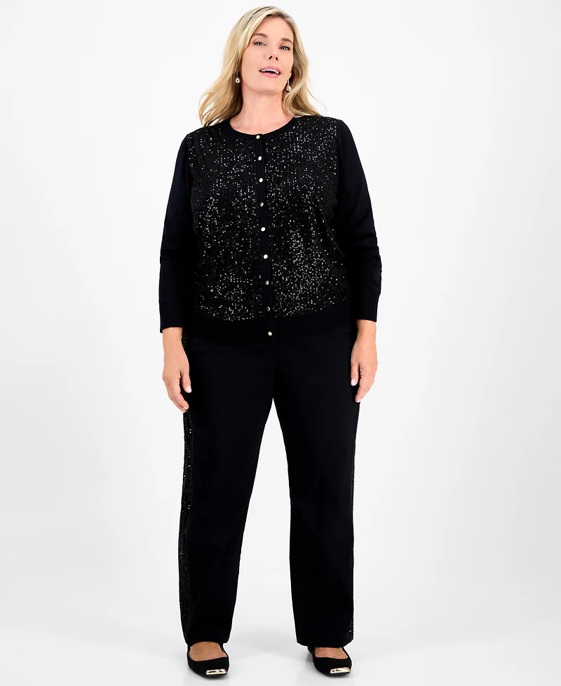Jm Collection Plus Size Sequin Embellished Button-Front Cardigan, Macy's Exclusive