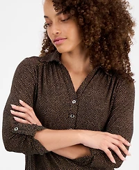 Ak Anne Klein Petite 3/4-Sleeve Roll-Tab Collared Top