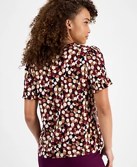 Ak Anne Klein Women's Printed Ruffle-Sleeve Button-Front Top