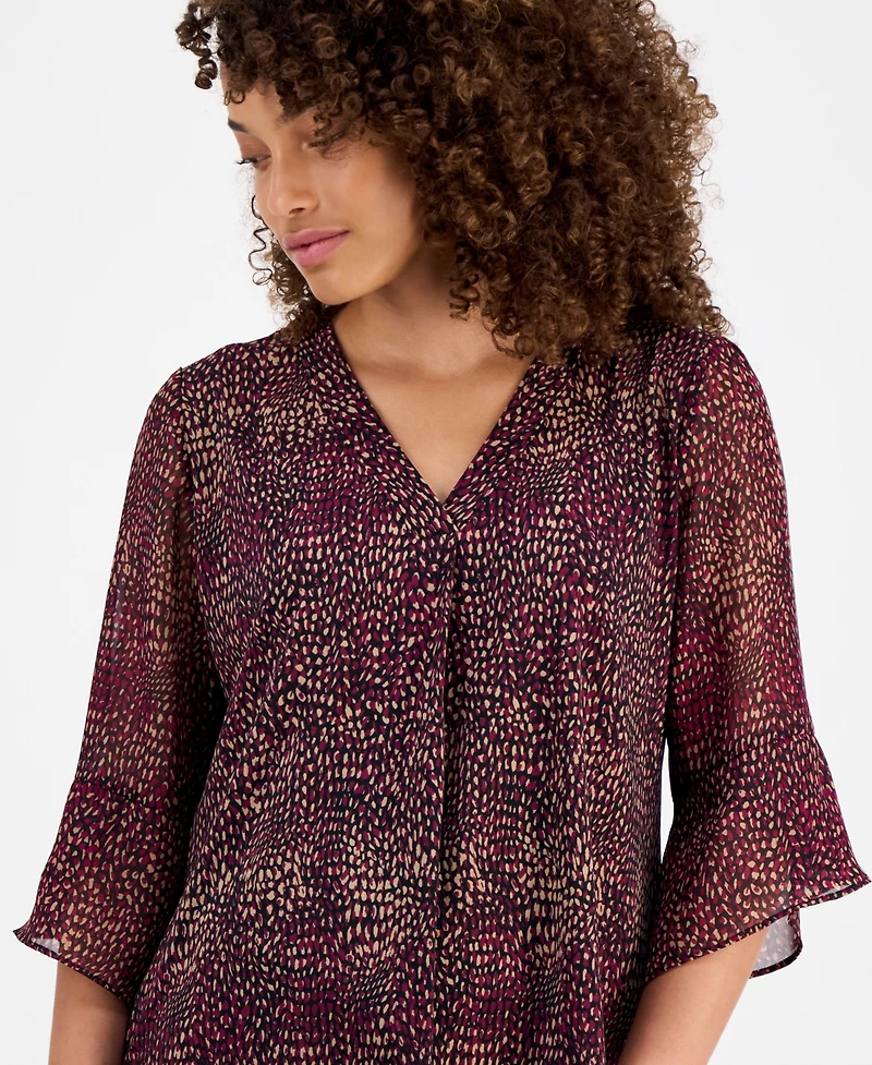 Ak Anne Klein Petite Printed 3/4-Sleeve Blouse