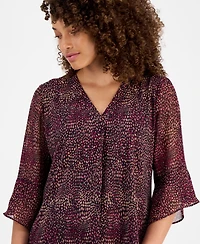Ak Anne Klein Petite Printed 3/4-Sleeve Blouse