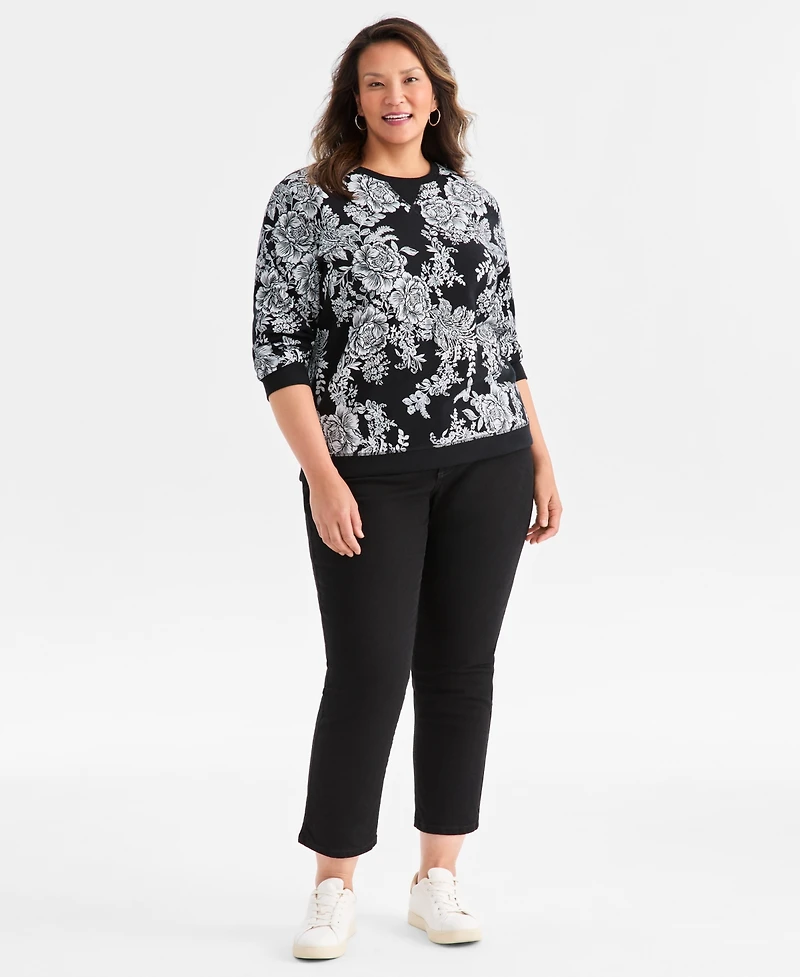 Style & Co Plus Holiday Floral Graphic Long-Sleeve Sweatshirt, Macy's Exclusive