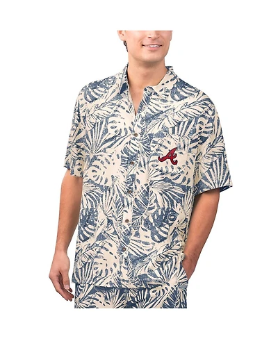 Margaritaville Men's Navy Atlanta Braves Monstera Print Party Button-Up Shirt