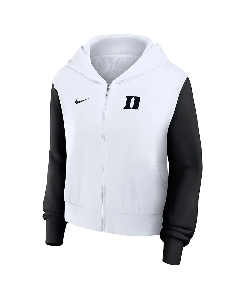 Nike Women's White Duke Blue Devils Cropped Beyond Capability Color Block Script Full-Zip Hoodie