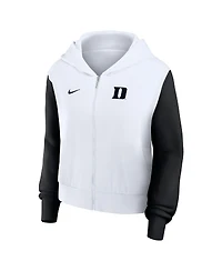 Nike Women's White Duke Blue Devils Cropped Beyond Capability Color Block Script Full-Zip Hoodie