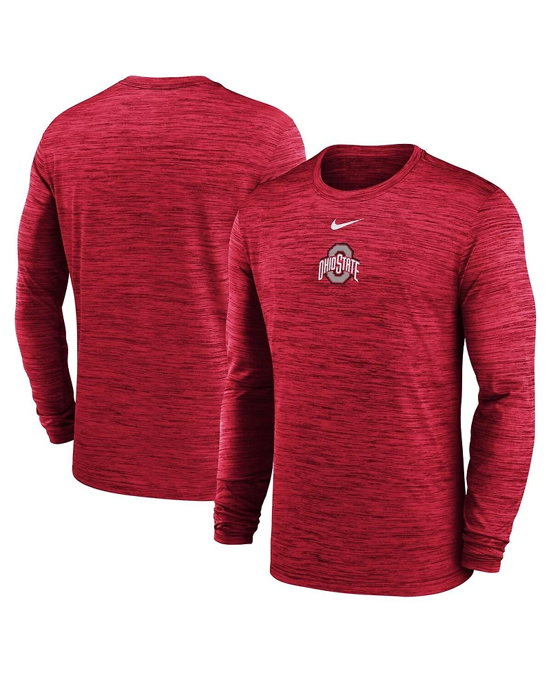 Nike Men's Scarlet Ohio State Buckeyes 2025 Sideline Velocity Performance Long Sleeve T-Shirt