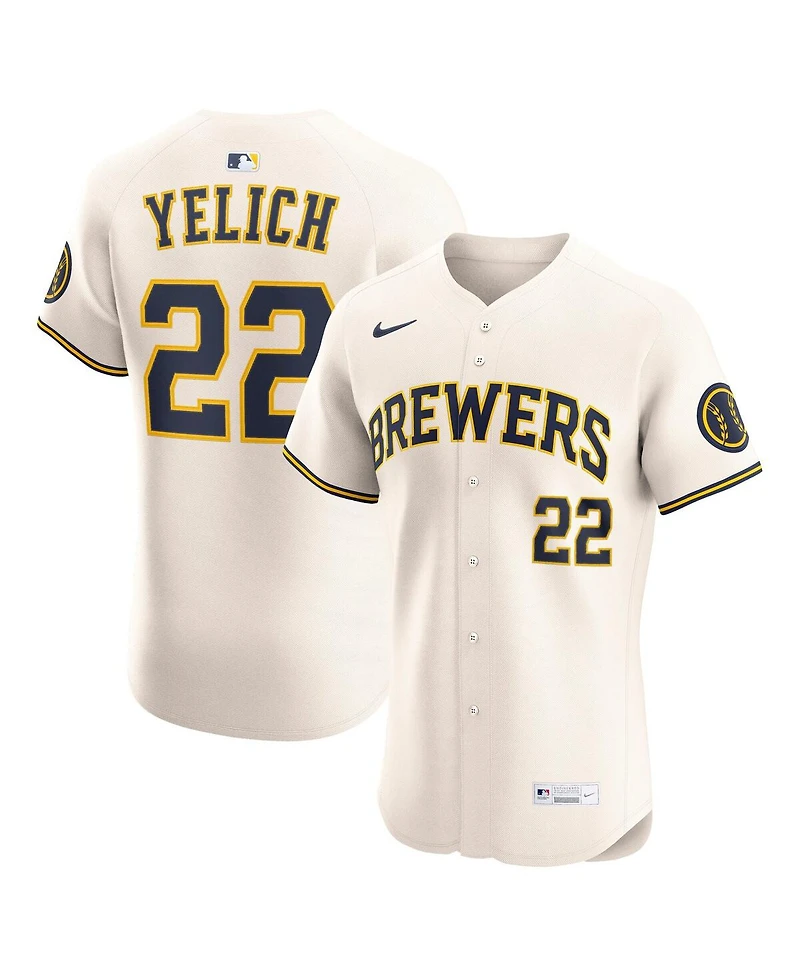 Nike Men's Christian Yelich Cream Milwaukee Brewers Home Elite Player Jersey